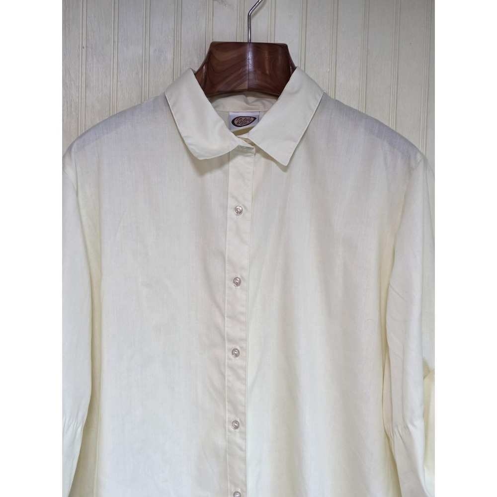 Picket And Post Blouse Womens Large‎ White Button Front Collared 3/4 Sleeve